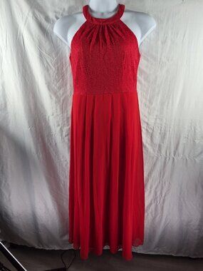 Dressystar Women's Redish Orange Flared Halter Style Maxi Evening Dress Size L